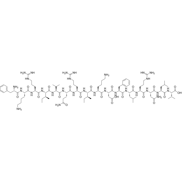 LL-37 peptide structure formula: linear chain of 37 amino acids, cationic, α-helical antimicrobial peptide
