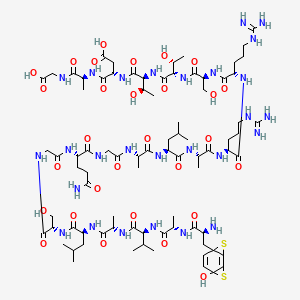 Chemical structure diagram of the peptide hcg with various atoms and bonds.