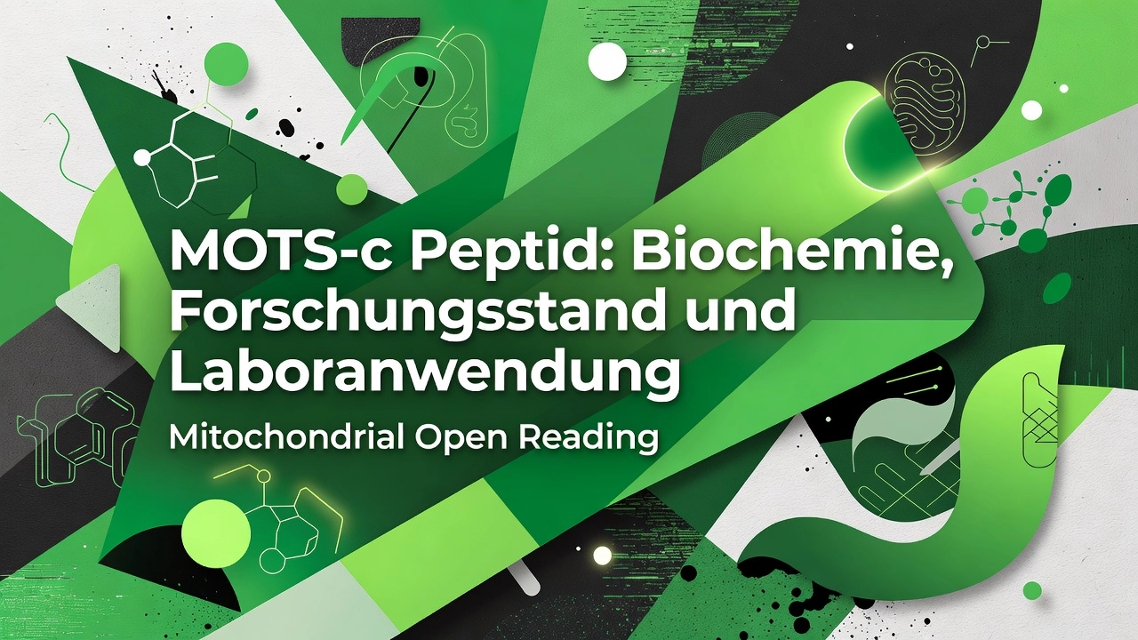 Professional header image for industry analysis: MOTS-c Peptid: Biochemie, Forschungsstand und Laboranwendung