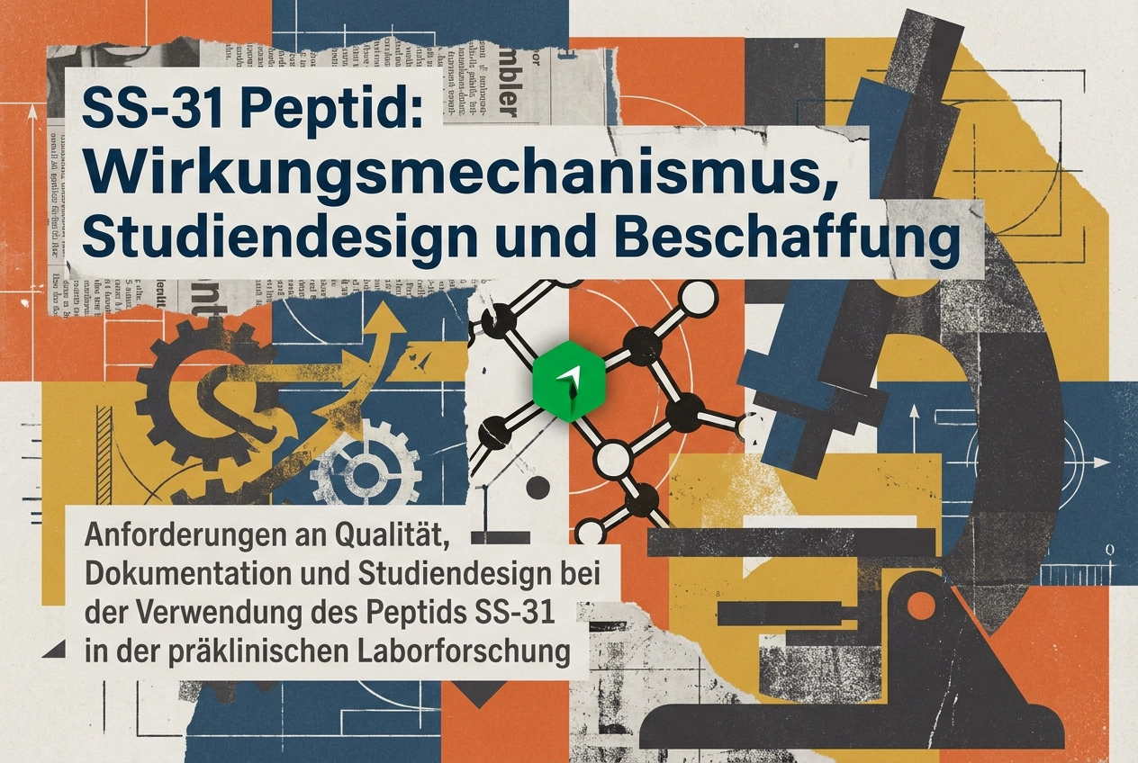 Professional header image for industry analysis: SS-31 Peptid: Wirkungsmechanismus, Studiendesign und Besc...