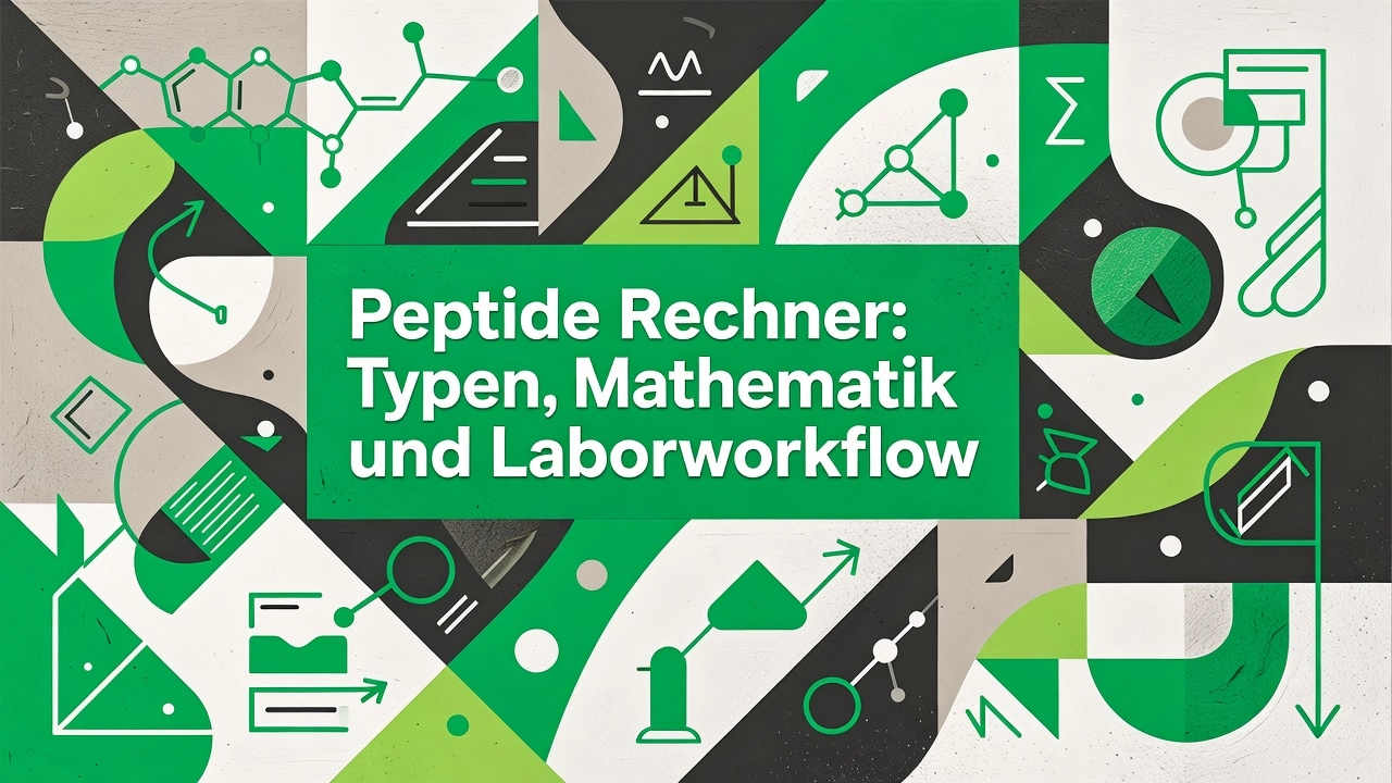 Professional header image for educational tutorial: Peptide Rechner: Typen, Mathematik und Laborworkflow